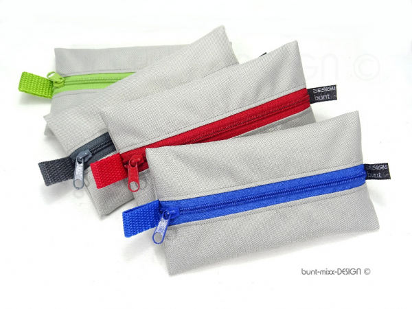 Täschchen hell GRAU Outdoorstoff Zipper dunkelGRAU, Karabiner, TaTüTa Inhalator Kosmetik, BuntMixxDESIGN